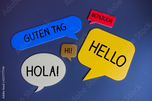 Colorful Speech Bubbles set with Hello in Different Languages