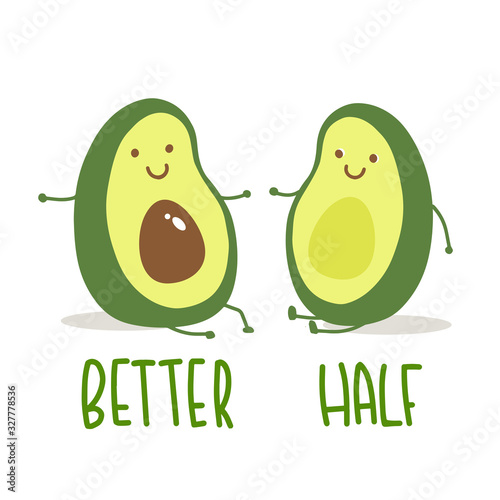 Cartoon avocado couple. Vector illustration for tshirt prints, card, poster