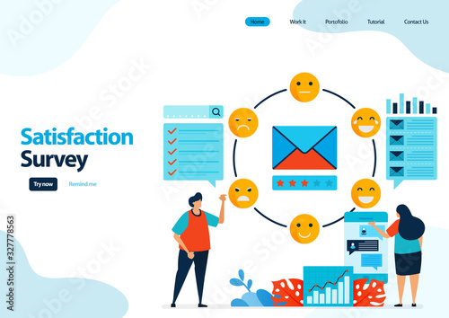 landing page template of emoticon satisfaction surveys. give rating and stars for apps services. good feedback with emoticons. illustration for banner, ui ux, website, web, mobile apps, flyer, card
