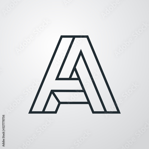 Icono lineal letra inicial A tridimensional en perspectiva imposible en fondo gris
