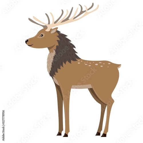 Cute deer with big branching antlers in flat cartoon style.