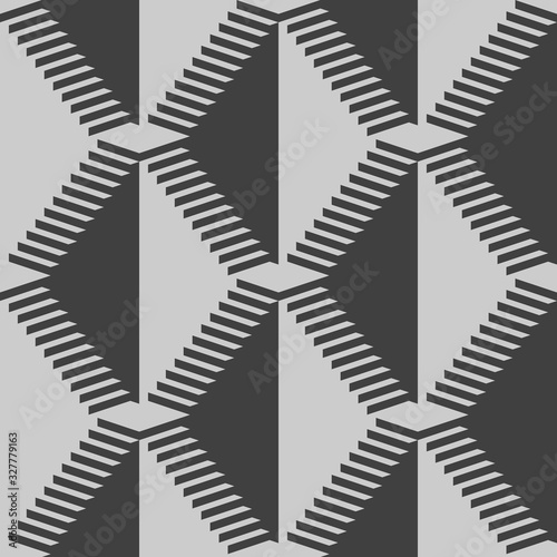 Seamless pattern with stairs making an optical illusion. Geometry texture repeat background.