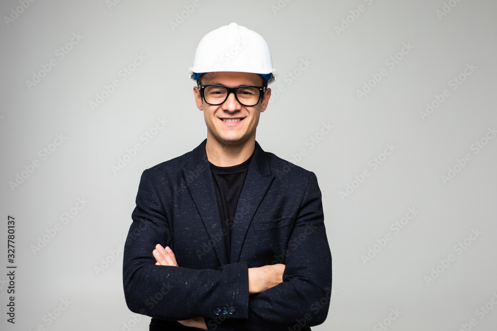 © F8 \ Suport Ukraine - Portrait of happy young business man in helmet isolated on white background © F8 \ Suport Ukraine - Portrait of happy young business man in helmet isolated on white background