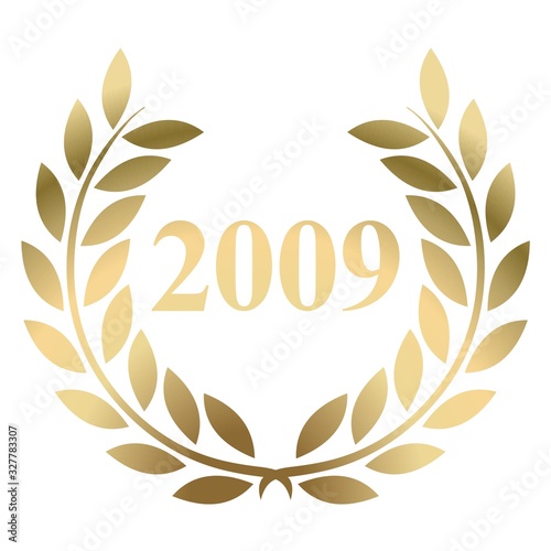 Year 2009 gold laurel wreath vector isolated on a white background 