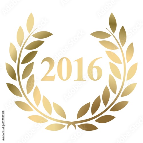 Year 2016 gold laurel wreath vector isolated on a white background 