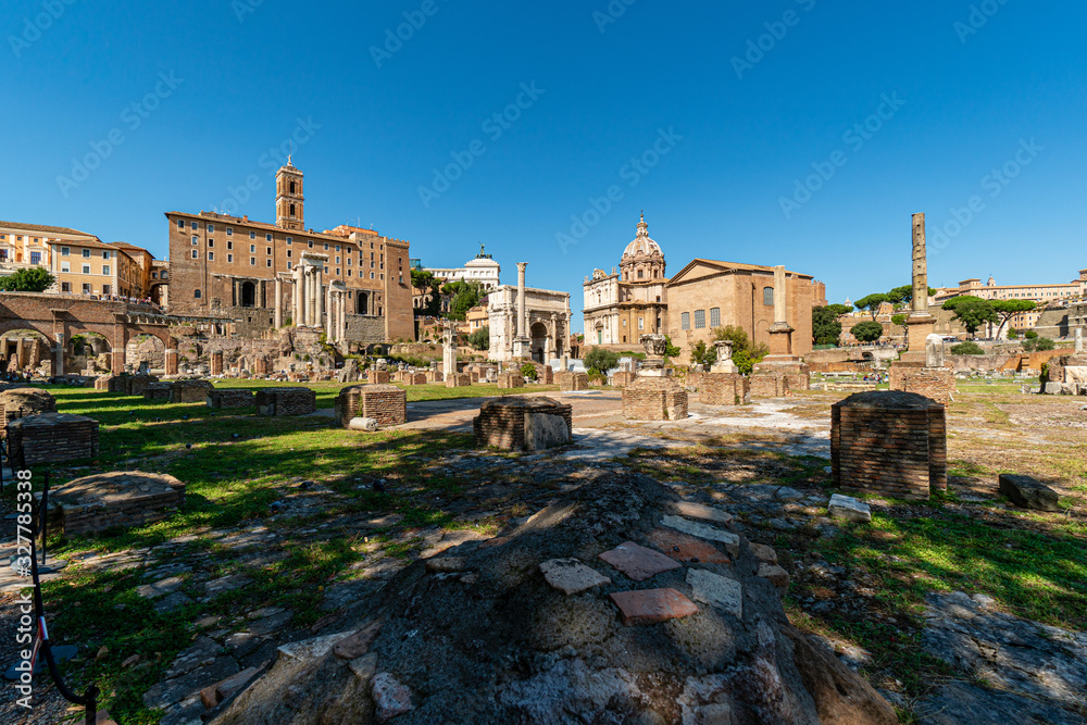 Rome, Italy - October 03 2018: Forum Romanum with the Platine Hill in Rome, Italy