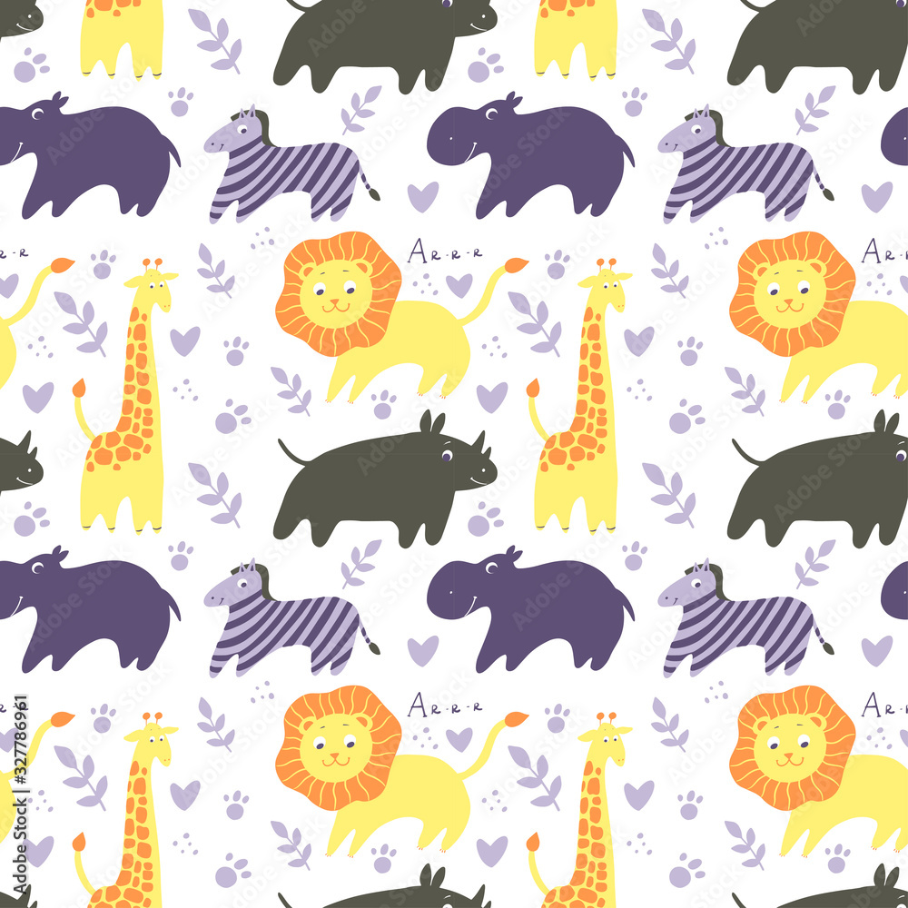 Vector seamless pattern with animals giraffe, zebra, lion, elephant. Vector seamless pattern with animals giraffe, zebra, lion, elephant.