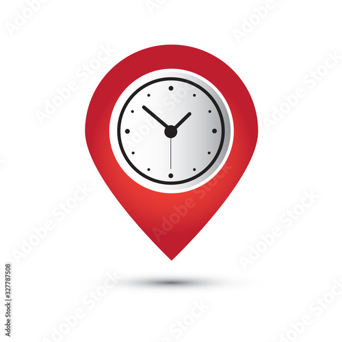 Time, pin pointer on map on white background