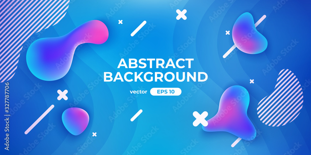 Abstract geometric background. Dynamic fluid shapes composition. Simple modern design. Futuristic banner, poster, flyer, cover template. Flat style vector eps10 illustration. Blue and pink color.