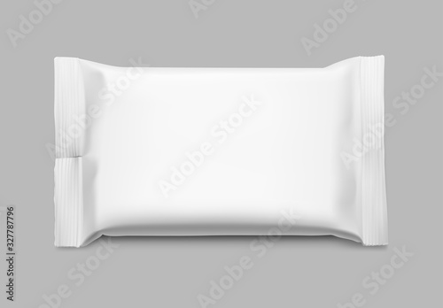 Blank mockup of flow pack. Vector illustration on grey background. It can be used in the adv, promo, package, etc. EPS10.	