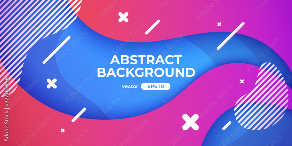 Abstract wave background. Dynamic geometric shapes composition. Simple modern design. Futuristic banner, poster, flyer template. Flat style vector eps10 illustration. Blue and pink color gradient.