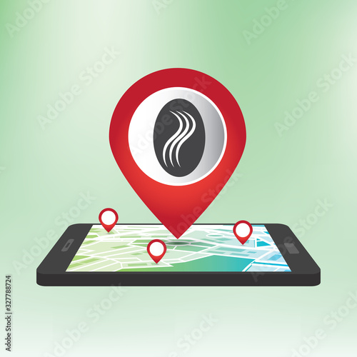 map mark icon with a coffee bean