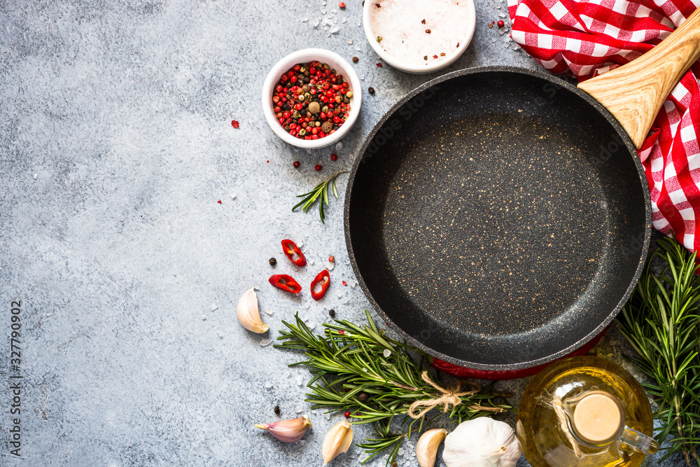 Food cooking background on black kitchen table Stock Photo by Nadianb