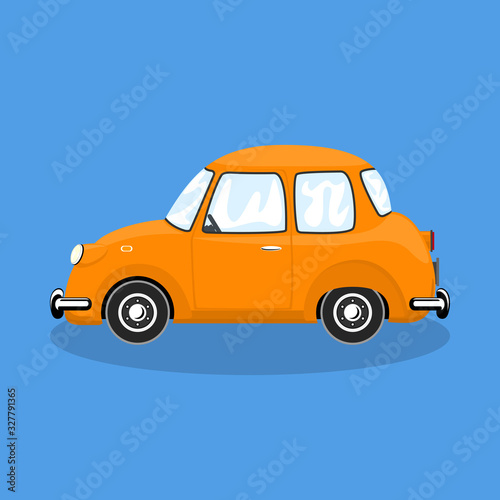 Orange retro car isolated on a blue background, vector illustration