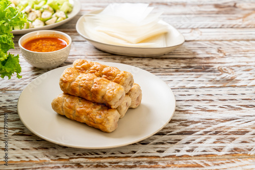 Vietnamese pork  meatball with vegetables wraps (Nam-Neaung or Nham Due) photo