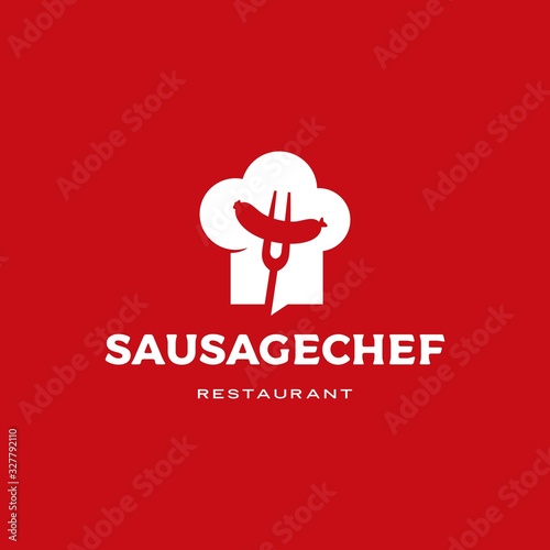 sausage chef hat logo vector icon illustration
