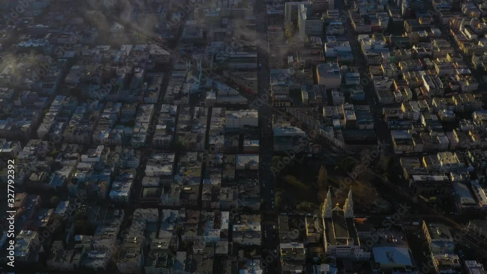 Aerial view of San Francisco cityscape with skyscrapers in beautiful morning mist Aerial view of San Francisco cityscape with skyscrapers in beautiful morning mist