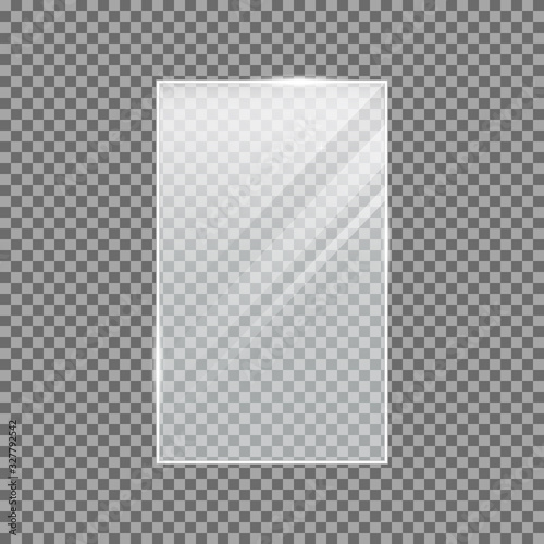 Transparent vector glass shape. Light effect for a picture or a mirror. Rectangle. Glass plate