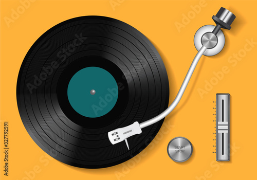 Vinyl record. Vintage record player and retro vinyl disc. Realistic