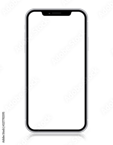 Smartphone copy iphone X, XS, iphone 10,  with blank screen isolated on white background.  Vector eps10 illustration photo