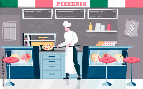 Pizzeria Indoor Flat Composition