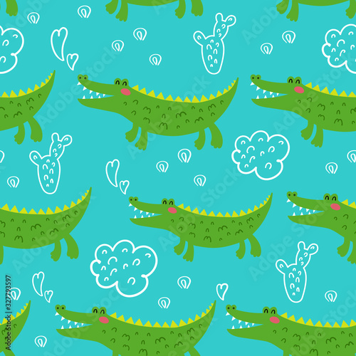  Seamless pattern with crocodiles. Decorative scandinavian vector template for children s clothing design  interior  Wallpaper  greeting cards  banners  home decoration.