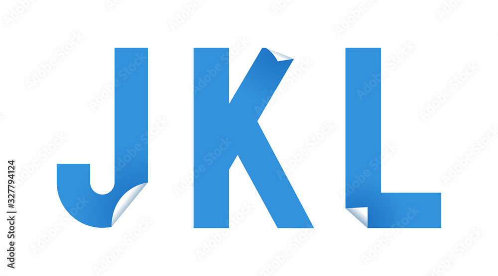 Sticker font in paper art style on white background. Vector type illustration set.