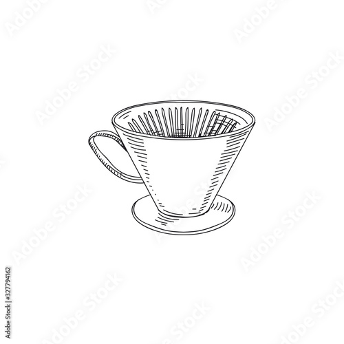 Ceramic coffee cup hand drawn black and white vector illustration