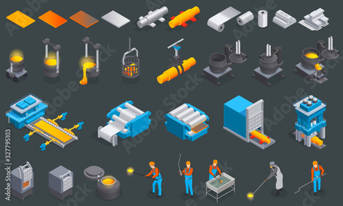 Isometric Metallurgy Icon Set photo