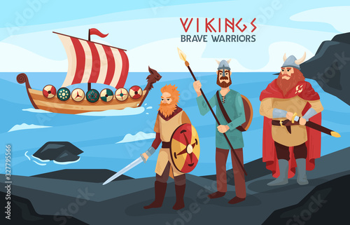 Viking Longship Flat Illustration