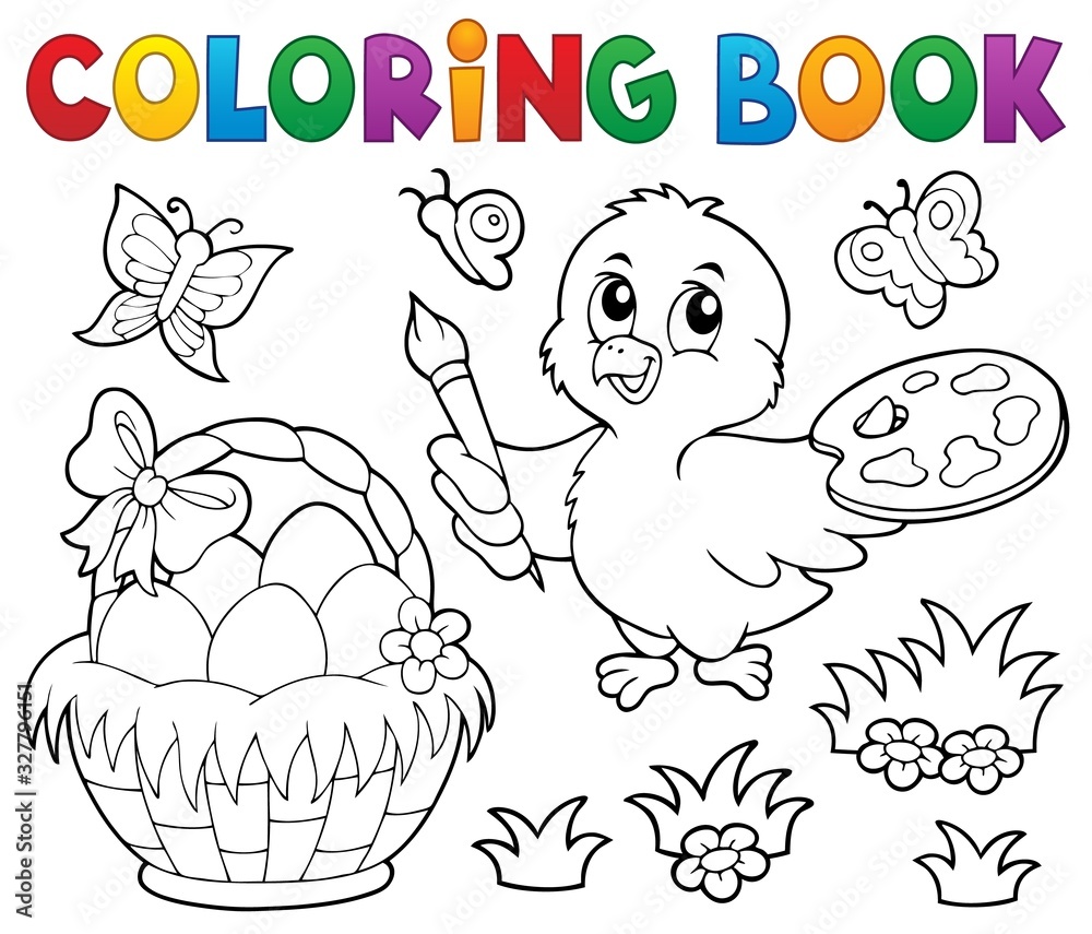 Coloring book Easter theme with chicken Coloring book Easter theme with chicken