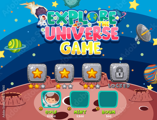Screen template for explore the universe game