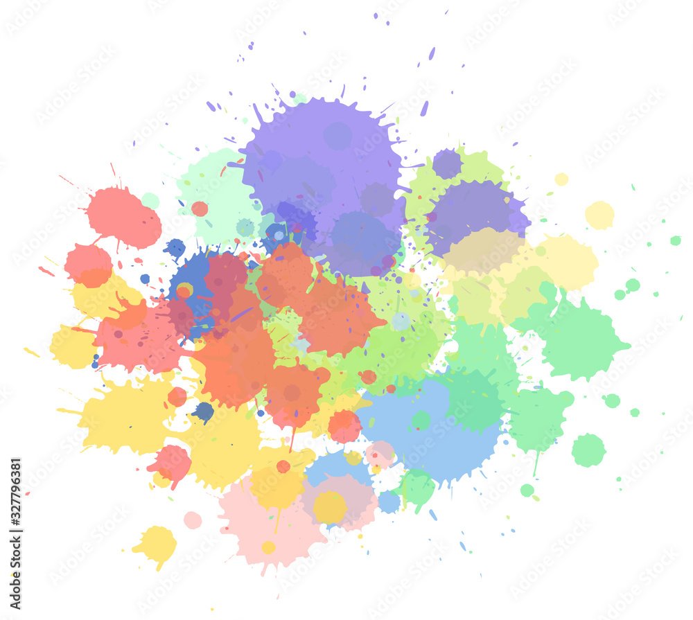 Watercolor splash in mixed colors on white background