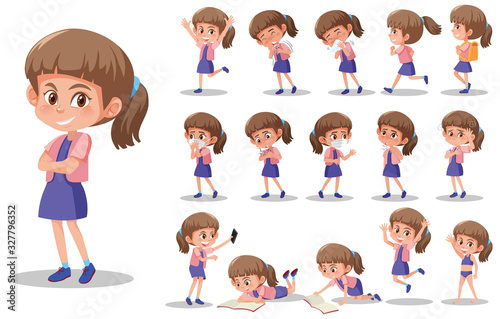 Set of kid character with different expressions on white background