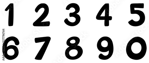 Font design for number one to zero on white background