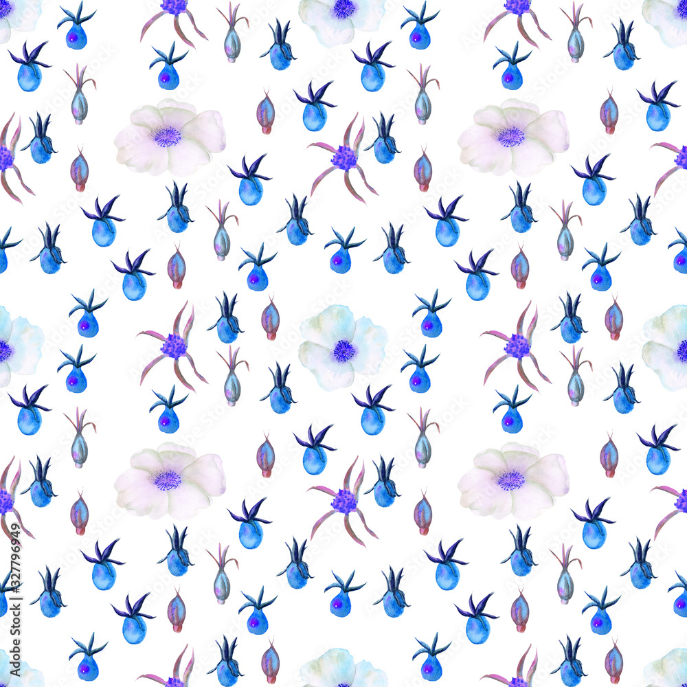 Seamless pattern. Flowers and fruits of rose hips Watercolor. Flower illustrations. Bohemian bouquets of flowers, wreaths, wedding compositions, anniversary, birthday, invitations greeting cards Seamless pattern. Flowers and fruits of rose hips Watercolor. Flower illustrations. Bohemian bouquets of flowers, wreaths, wedding compositions, anniversary, birthday, invitations greeting cards