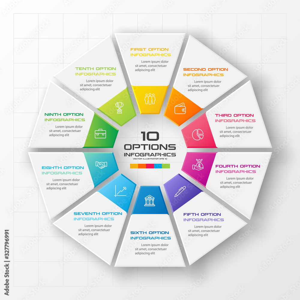 Decagon for infographics,Diagram with 10 options,Vector template for ...