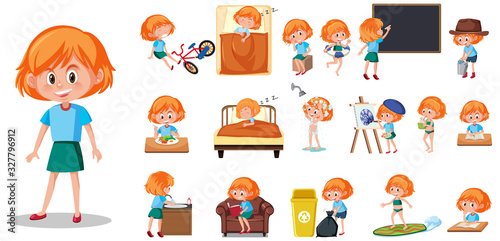 Set of kid character with different expressions on white background