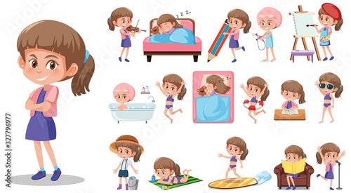Set of kid character with different expressions on white background