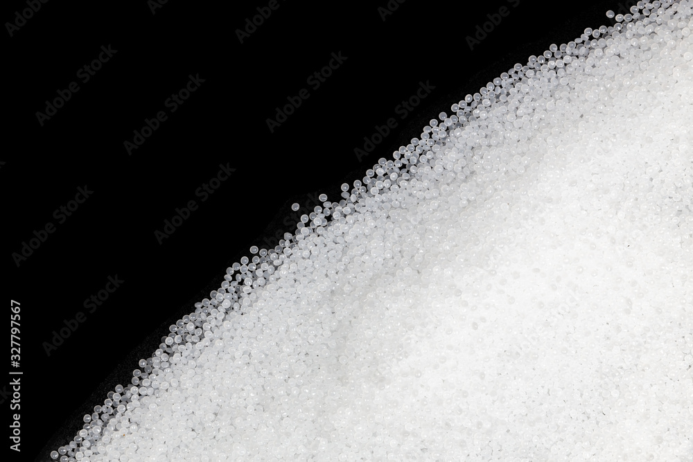 Close-up of plastic polymer granules. polymer plastic. compound polymer..plastic beads