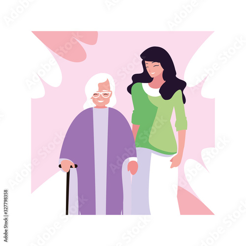 grandmother and daughter woman, love, care for the elderly