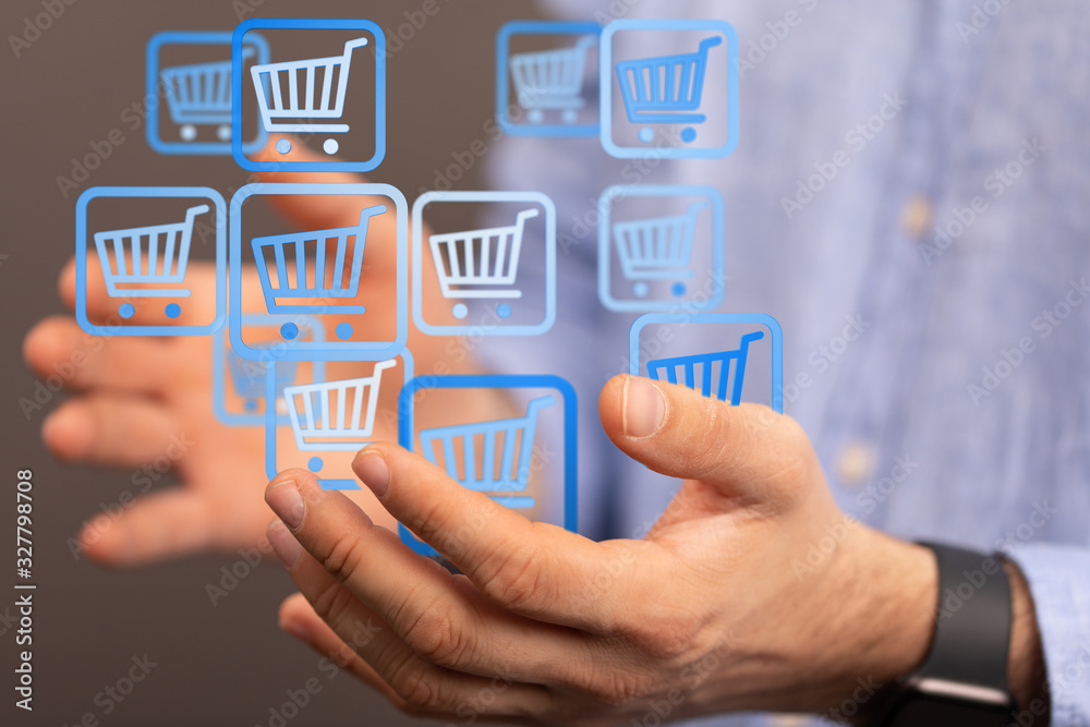 Online shopping business concept selecting shopping cart. Online shopping business concept selecting shopping cart.