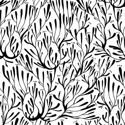 Coral seaweed in the ocean or tree branches seamless pattern.