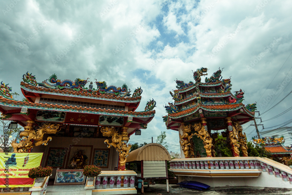 prapradang samutprakarn/thailand september,01,2018 shrine of the gods,devotions of chinese people chinese background sky and beautiful .clouds prapradang samutprakarn/thailand september,01,2018 shrine of the gods,devotions of chinese people chinese background sky and beautiful .clouds