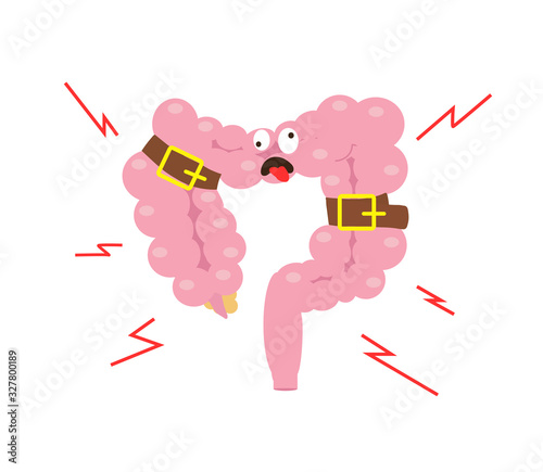 Intestines on a white background. Flatulence. Vector illustration.