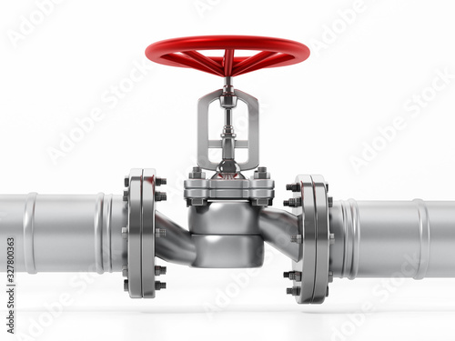 Cuadro en lienzo Water pipes and valve isolated on white background
