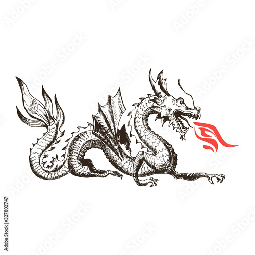 Chinese Dragon as China Symbol and Attribute Vector Illustration