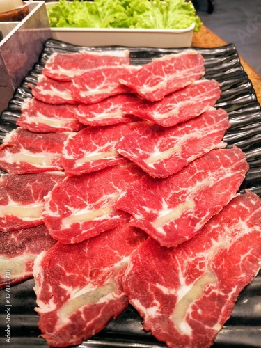 Korean grilled pork tenderlion slices  and  fresh vegetables