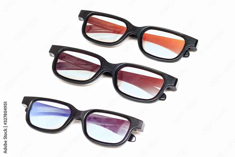 3D glasses on a white isolated background for watching movies 3D glasses on a white isolated background for watching movies