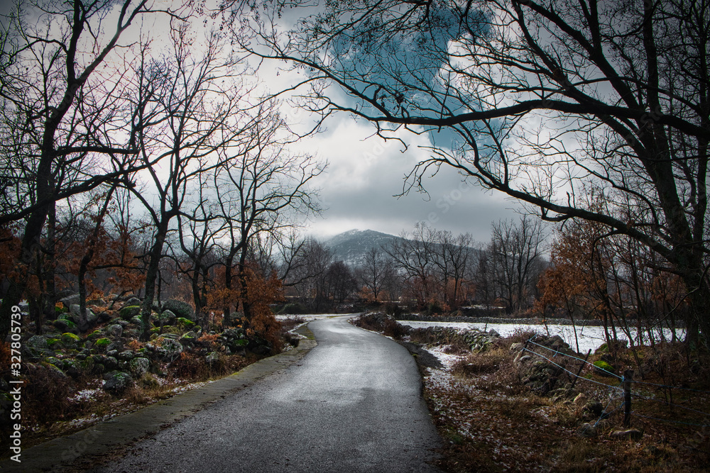 Winter in high mountain landscapes in the Sierra de Gredos, Spain.